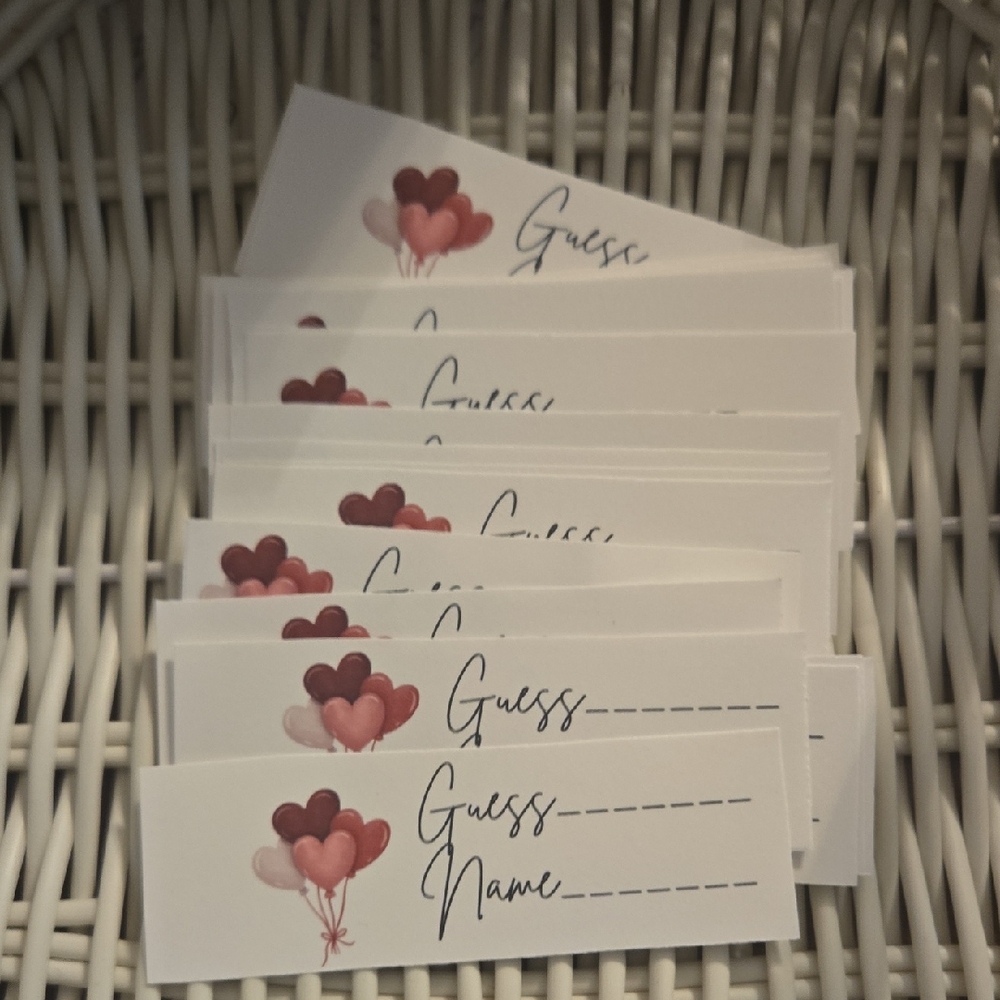 Guess Heart Balloon Party Cards - Pink and Red BABY SHOWER GUESSING HOW MANY